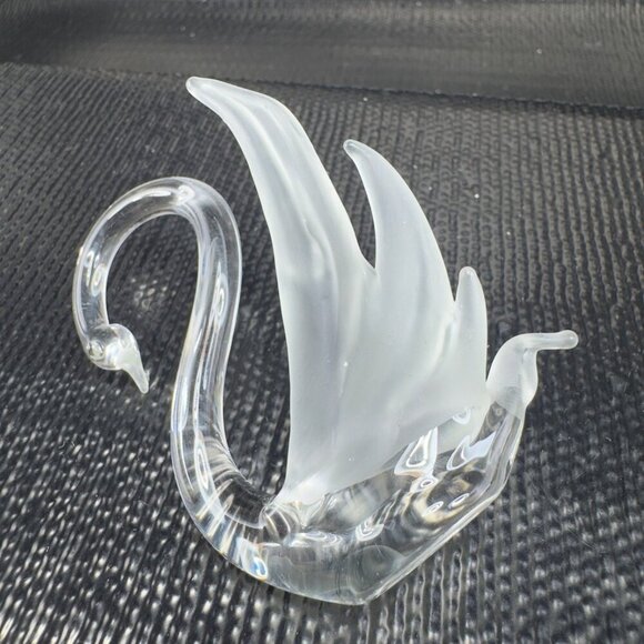 Venetian Clear Glass Swan Bird With Satin Frosted Wings Delicate Figurine Italy - Picture 6 of 8
